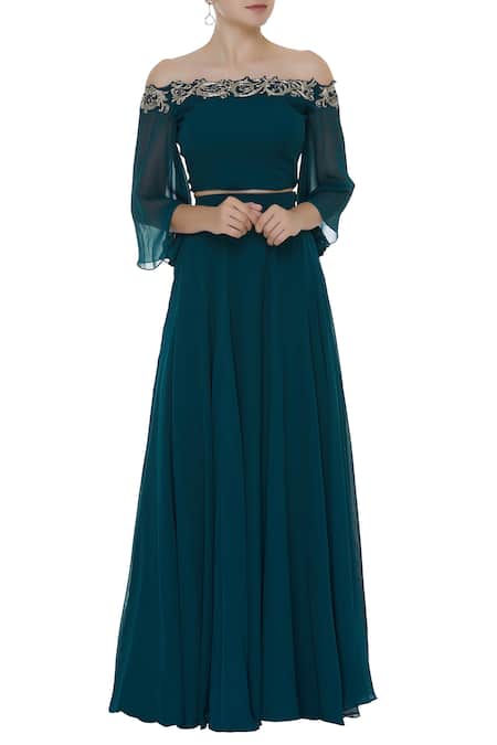 Pooja Peshoria Bead embroidered off shoulder lehenga set 