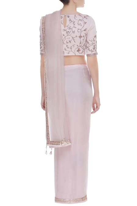 Pooja Peshoria Floral mukaish saree with cutdana embellished blouse 