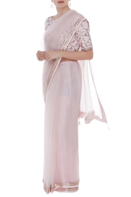 Pooja Peshoria Floral mukaish saree with cutdana embellished blouse 