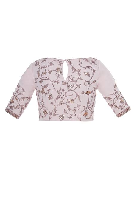 Shop Pooja Peshoria Pink Organza Embroidered Floral Mukaish Saree With Cutdana Embellished Blouse Online at Aza Fashions Shop_Pooja Peshoria_Pink Organza Embroidered Floral Mukaish Saree With Cutdana Embellished Blouse _Online_at_Aza_Fashions