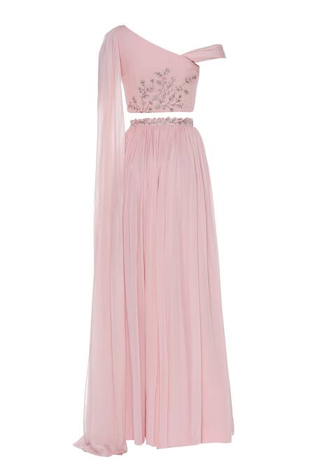 Shop_Pooja Peshoria_Pink Georgette Embroidered Cutdana Embellished Lehenga Set With Draped Dupatta _Online_at_Aza_Fashions