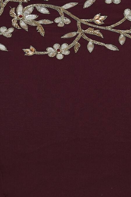 Shop Pooja Peshoria Wine Georgette Embroidered Beads Notched Cape Sleeve Top And Pleated Lehenga Online at Aza Fashions Shop_Pooja Peshoria_Wine Georgette Embroidered Beads Notched Cape Sleeve Top And Pleated Lehenga _Online_at_Aza_Fashions