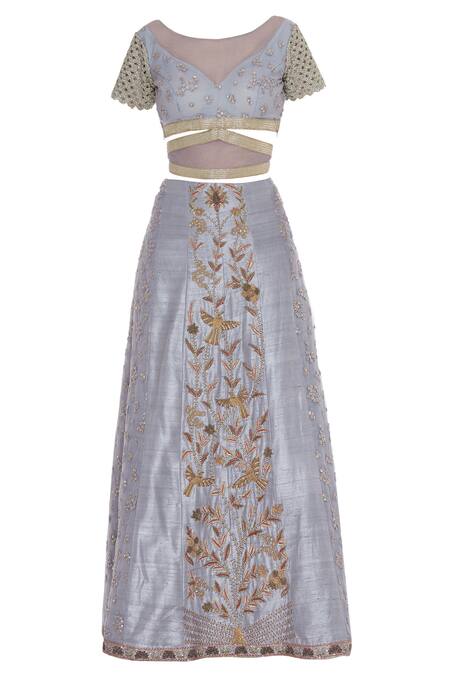 Buy Divya Kanakia Grey Blouse And Dupatta Net, Lehenga Raw Silk Sequins, Zardosi Embroidered Set Online at Aza Fashions Buy_Divya Kanakia_Grey Blouse And Dupatta Net, Lehenga Raw Silk Sequins, Zardosi Embroidered Set_Online_at_Aza_Fashions