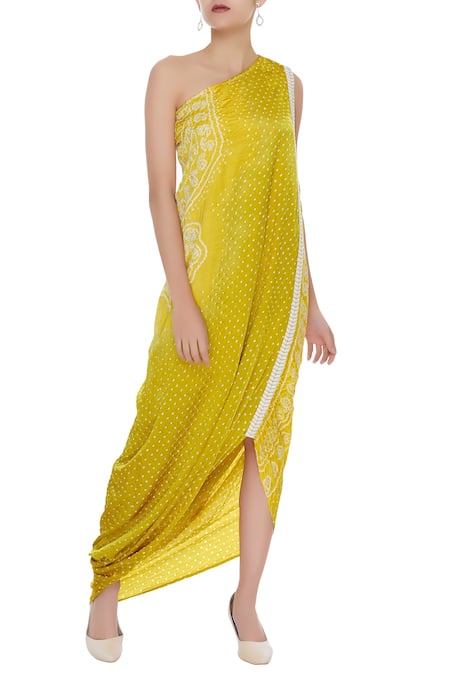 Divya Kanakia Yellow One Shoulder Cowl Dress