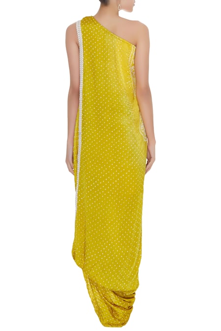 Shop Divya Kanakia Yellow One Shoulder Cowl Dress at Aza Fashions Shop_Divya Kanakia_Yellow One Shoulder Cowl Dress_at_Aza_Fashions