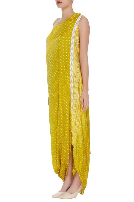 Divya Kanakia Yellow One Shoulder Cowl Dress Online at Aza Fashions Divya Kanakia_Yellow One Shoulder Cowl Dress_Online_at_Aza_Fashions