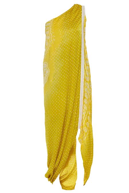 Buy Divya Kanakia Yellow One Shoulder Cowl Dress Online at Aza Fashions Buy_Divya Kanakia_Yellow One Shoulder Cowl Dress_Online_at_Aza_Fashions