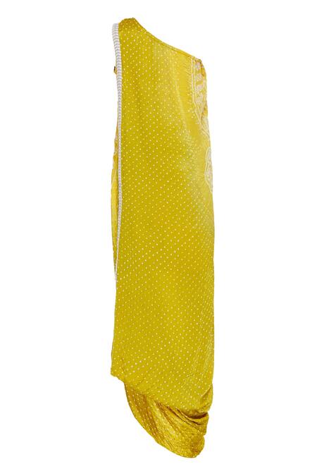 Shop Divya Kanakia Yellow One Shoulder Cowl Dress Online at Aza Fashions Shop_Divya Kanakia_Yellow One Shoulder Cowl Dress_Online_at_Aza_Fashions
