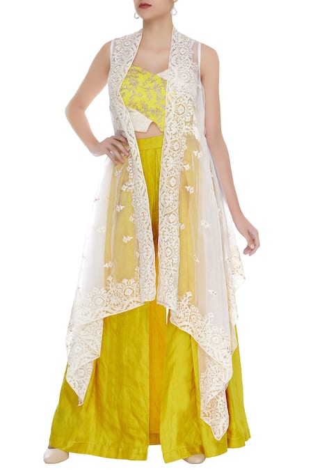 Divya Kanakia White Embroidered Palazzo And Cape Set