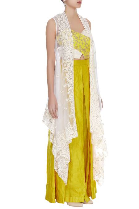 Divya Kanakia White Embroidered Palazzo And Cape Set Online at Aza Fashions Divya Kanakia_White Embroidered Palazzo And Cape Set_Online_at_Aza_Fashions
