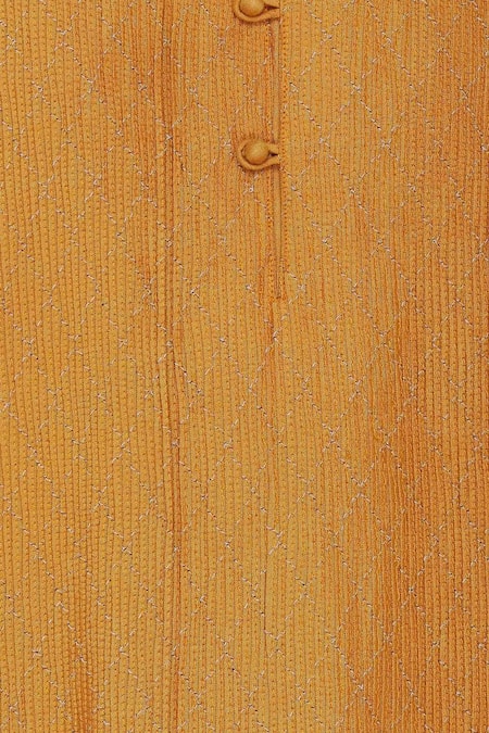 Chatenya Mittal_Yellow Cotton Silk Cutdana, Beads Pintuck Kurta Set _at_Aza_Fashions