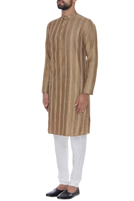 Chatenya Mittal_Beige Cotton Silk Embroidered Beads Thread Work Kurta Set _Online_at_Aza_Fashions