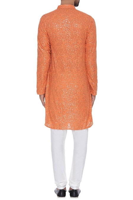 Chatenya Mittal Embroidered Orange Kurta Set For Kids