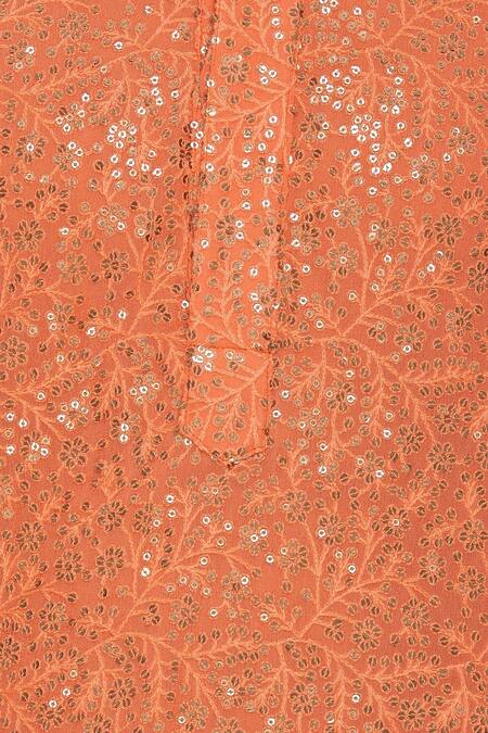 Chatenya Mittal_Orange Georgette, Cotton Cut Work, Beads Embroidered Kurta Set For Kids_at_Aza_Fashions