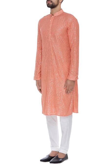 Chatenya Mittal_Pink Georgette, Cotton Beads Sequin Embroidered Kurta Set For Kids_Online_at_Aza_Fashions