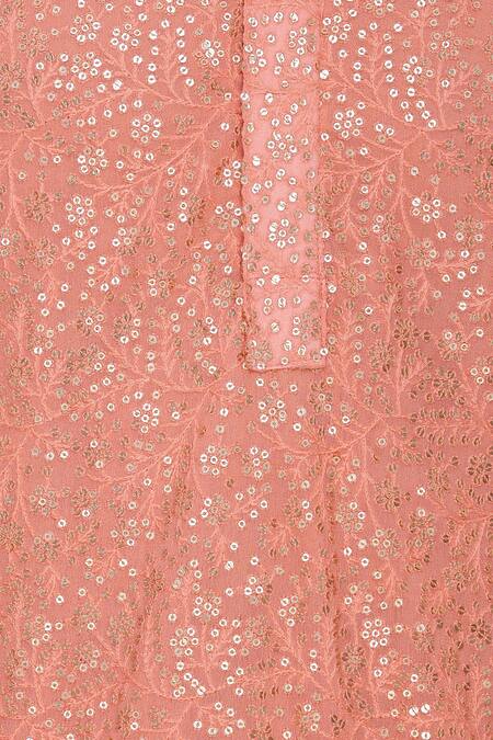 Chatenya Mittal_Pink Georgette, Cotton Beads Sequin Embroidered Kurta Set For Kids_at_Aza_Fashions