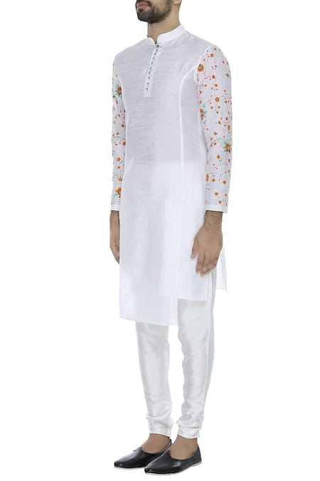 Sol By Piyush Dedhia_Off White Cotton Embroidered Floral Flower Kurta  _Online_at_Aza_Fashions