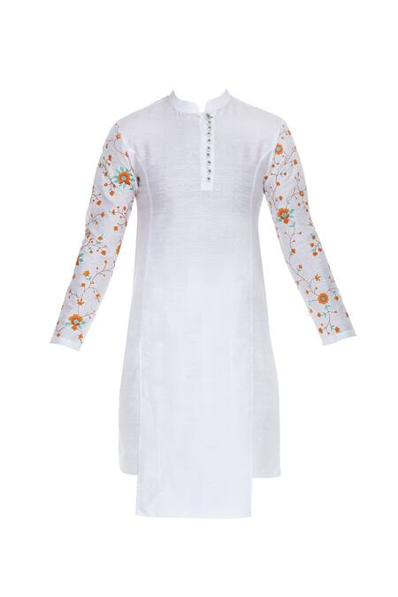 Buy_Sol By Piyush Dedhia_Off White Cotton Embroidered Floral Flower Kurta  _Online_at_Aza_Fashions