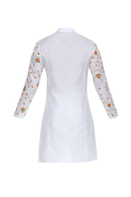 Shop_Sol By Piyush Dedhia_Off White Cotton Embroidered Floral Flower Kurta  _Online_at_Aza_Fashions