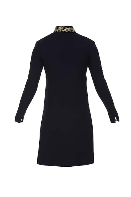 Shop_Sol By Piyush Dedhia_Blue Stretch Texture Embellished Overlap Sherwani Set  _Online_at_Aza_Fashions