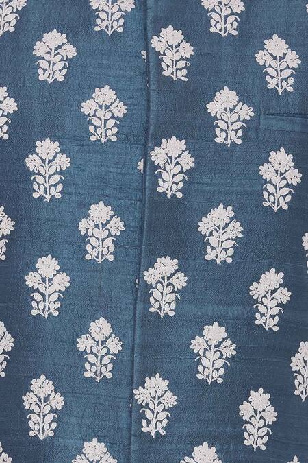 Aqube By Amber_Blue Raw Silk Embroidered Floral Cord Nehru Jacket_at_Aza_Fashions