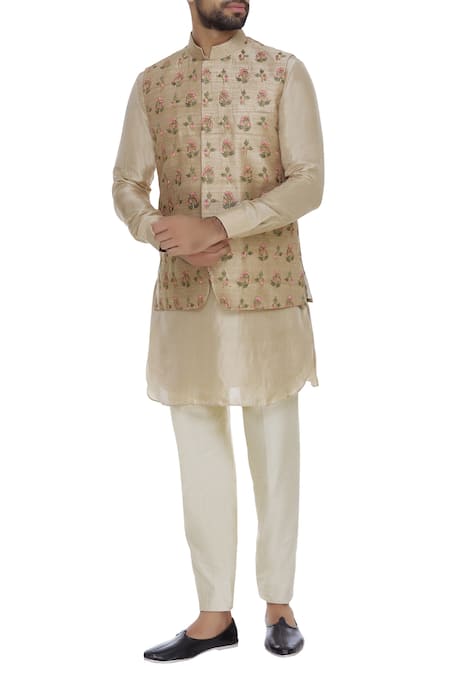 Aqube by Amber Raw silk floral cord embroidered nehru jacket 