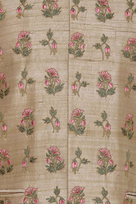 Aqube By Amber_Beige Raw Silk Embroidered Floral Cord Nehru Jacket_at_Aza_Fashions