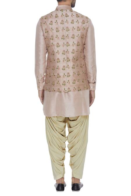 Shop Aqube By Amber Pink Raw Silk Embroidered Bundi at Aza Fashions Shop_Aqube By Amber_Pink Raw Silk Embroidered Bundi_at_Aza_Fashions