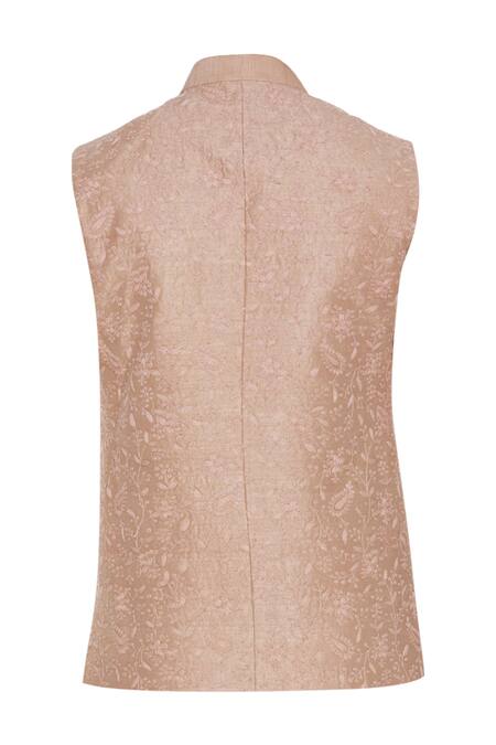 Shop_Aqube By Amber_Peach Raw Silk Embroidered Bundi_Online_at_Aza_Fashions