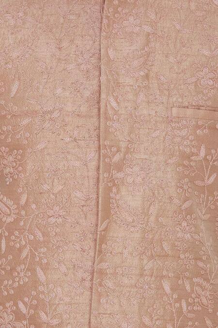 Aqube By Amber_Peach Raw Silk Embroidered Bundi_at_Aza_Fashions