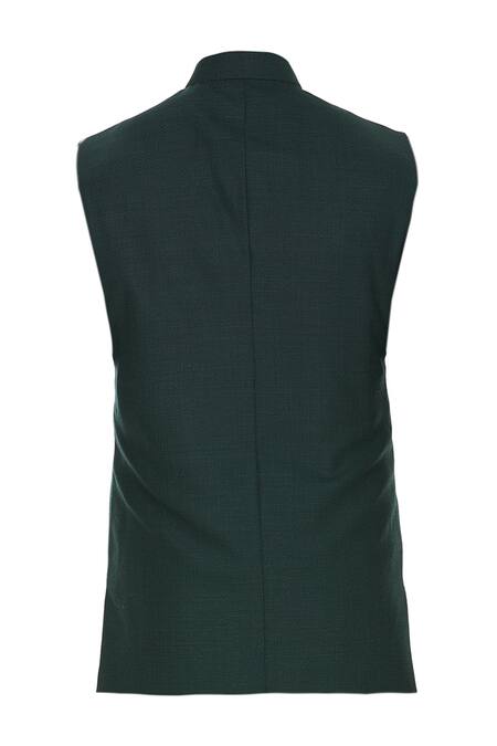 Shop_Aqube By Amber_Green Suiting Embroidered Floral Wool Bundi Jacket_Online_at_Aza_Fashions