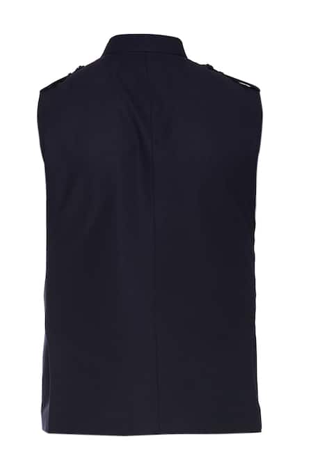 Shop_Aqube By Amber_Blue Suiting Embroidered Floral Nehru Jacket_Online_at_Aza_Fashions