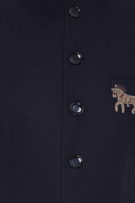 Aqube By Amber_Blue Suiting Embroidered Floral Nehru Jacket_at_Aza_Fashions