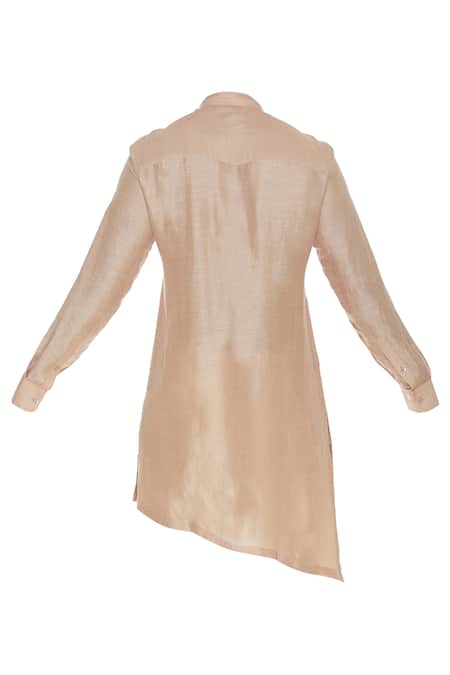 Shop_Aqube By Amber_Peach Linen Satin Asymmetric Kurta_Online_at_Aza_Fashions
