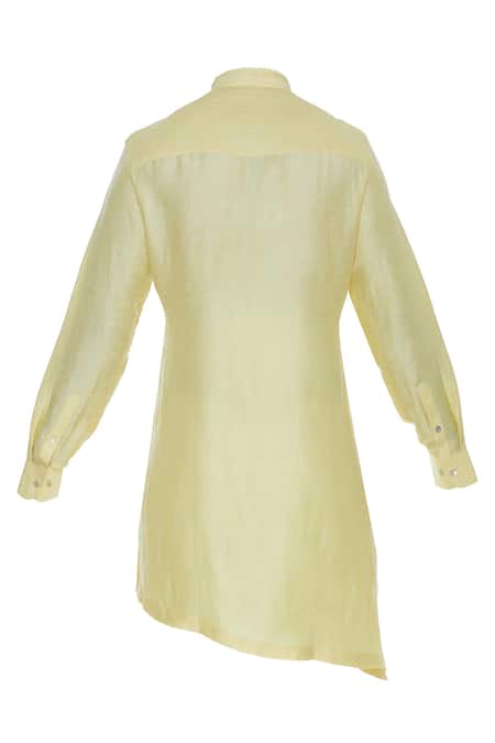 Shop_Aqube By Amber_Yellow Asymmetric Pathani Kurta_Online_at_Aza_Fashions