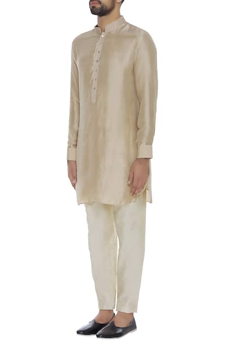 Aqube By Amber_Beige Dupion Silk Embroidered Floral Kurta_Online_at_Aza_Fashions