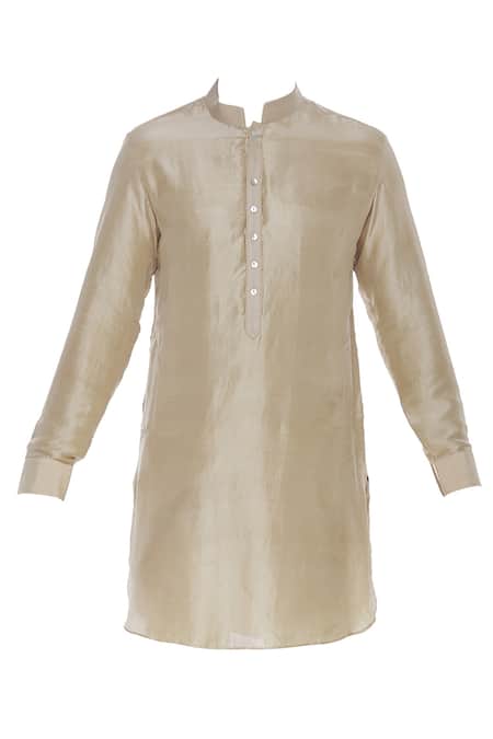Buy_Aqube By Amber_Beige Dupion Silk Embroidered Floral Kurta_Online_at_Aza_Fashions