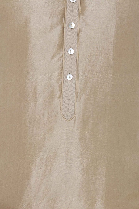 Aqube By Amber_Beige Dupion Silk Embroidered Floral Kurta_at_Aza_Fashions