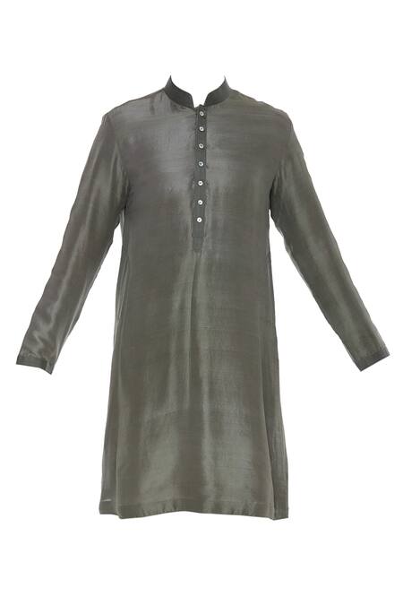Buy_Aqube By Amber_Green Dupion Silk Embroidered Floral Classic Kurta_Online_at_Aza_Fashions