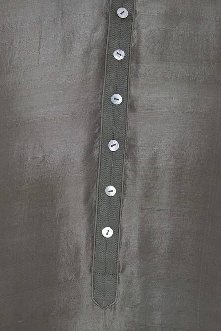 Aqube By Amber_Green Dupion Silk Embroidered Floral Classic Kurta_at_Aza_Fashions