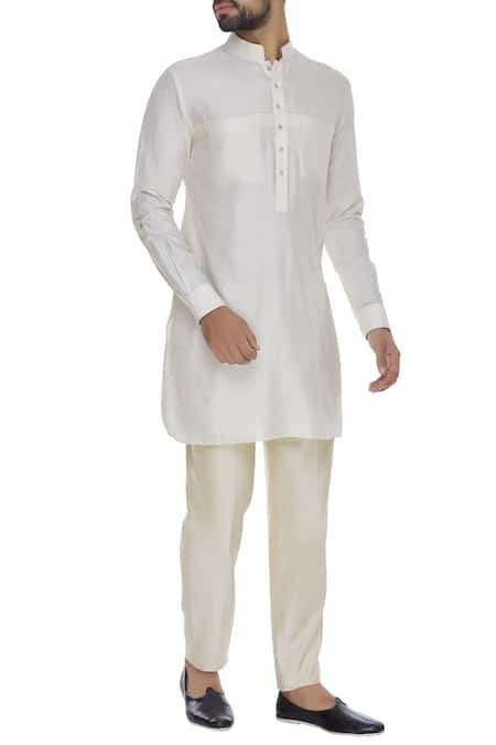 Aqube by Amber Spun silk kurta with turn up sleeves 