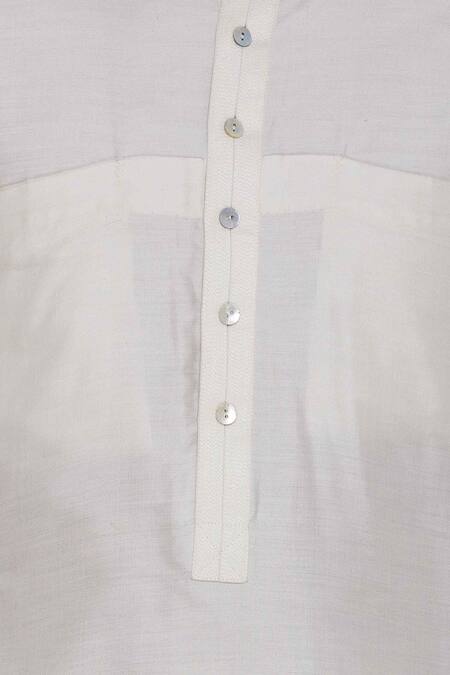 Aqube By Amber_Off White Spun Silk Embroidered Floral Kurta With Turn Up Sleeves_at_Aza_Fashions