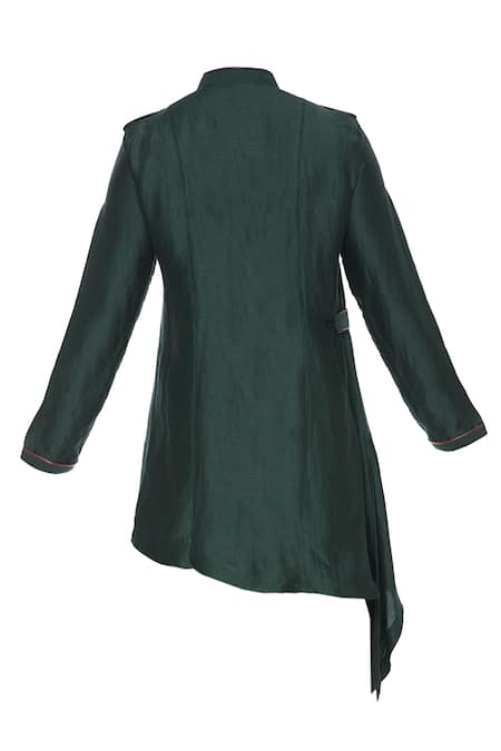 Shop_Aqube By Amber_Green Asymmetric Pathani Kurta_Online_at_Aza_Fashions