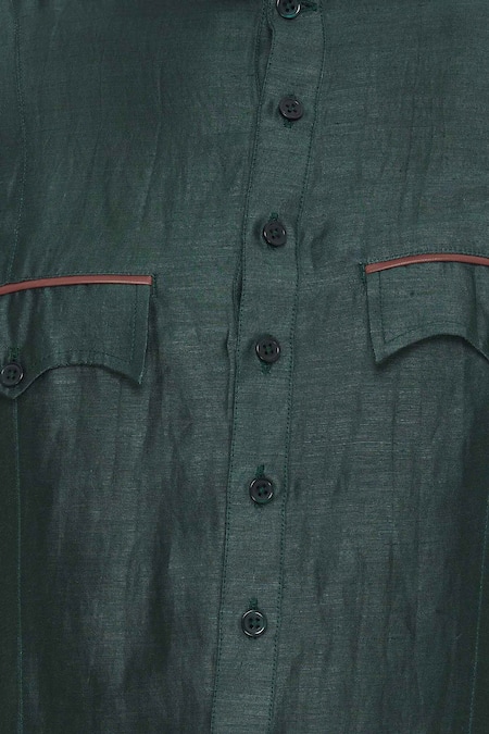 Aqube By Amber_Green Asymmetric Pathani Kurta_at_Aza_Fashions