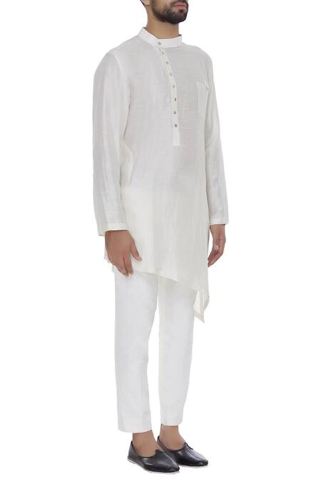Aqube By Amber Cream Satin Linen Embroidered Floral Asymmetric Kurta Online at Aza Fashions Aqube By Amber_Cream Satin Linen Embroidered Floral Asymmetric Kurta_Online_at_Aza_Fashions