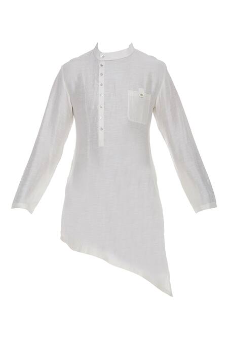 Buy Aqube By Amber Cream Satin Linen Embroidered Floral Asymmetric Kurta Online at Aza Fashions Buy_Aqube By Amber_Cream Satin Linen Embroidered Floral Asymmetric Kurta_Online_at_Aza_Fashions