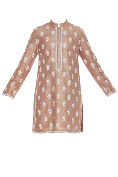 Buy_Aqube By Amber_Pink Raw Silk Embroidered Floral Cord Kurta_Online_at_Aza_Fashions