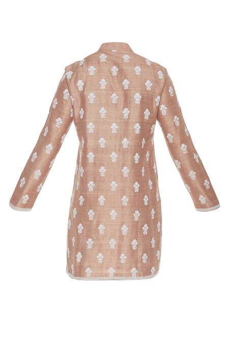 Shop_Aqube By Amber_Pink Raw Silk Embroidered Floral Cord Kurta_Online_at_Aza_Fashions