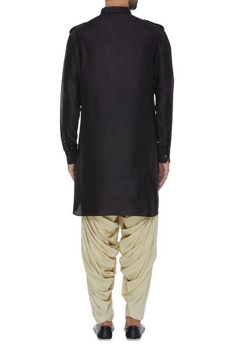 Shop Aqube By Amber Black Silk Pathani Kurta at Aza Fashions Shop_Aqube By Amber_Black Silk Pathani Kurta_at_Aza_Fashions