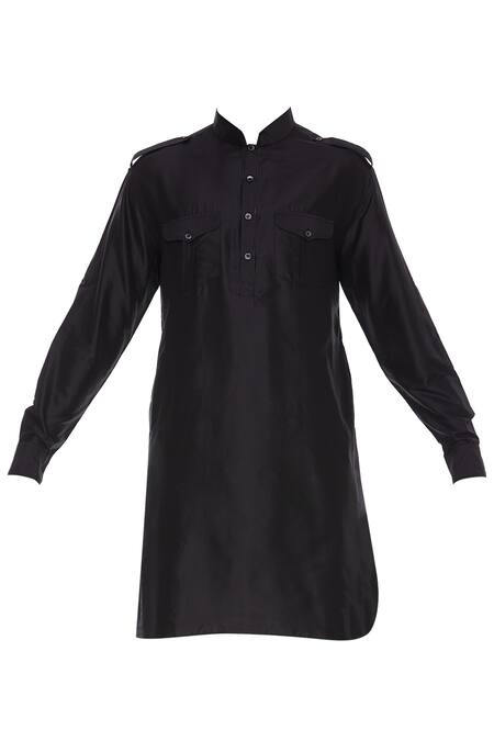Buy Aqube By Amber Black Silk Pathani Kurta Online at Aza Fashions Buy_Aqube By Amber_Black Silk Pathani Kurta_Online_at_Aza_Fashions